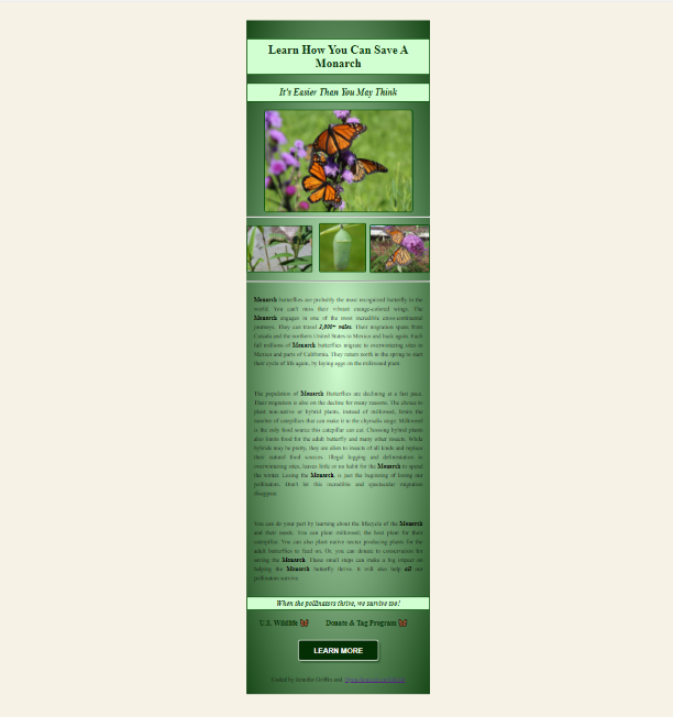 Landing Page about Monarch Butterflies