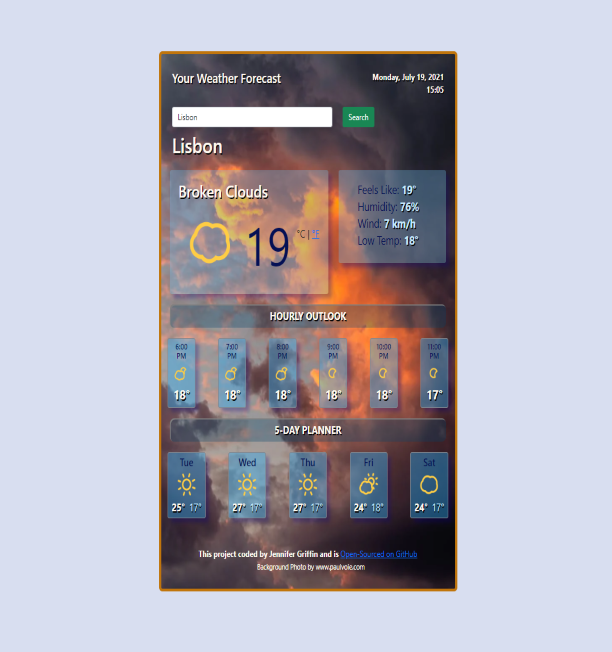 Image of Weather App built using React