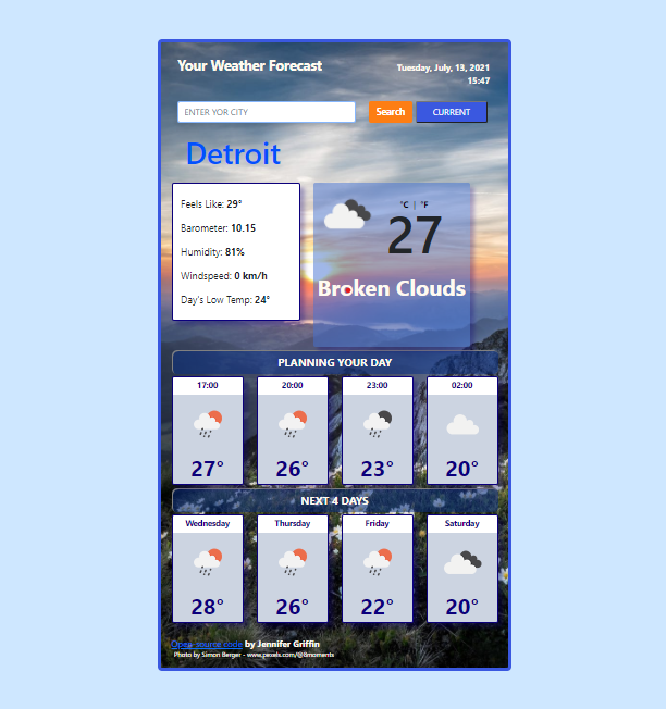 Image of Weather App coded with Vanilla Javascript